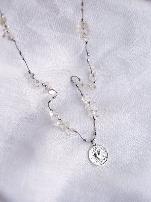 Naszyjnik regulowany Serce z kryształem górskim - srebrny