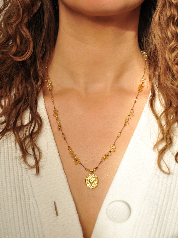 Naszyjnik regulowany Serce z cytrynem - złoty