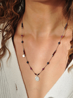 Naszyjnik regulowany z granatu, rubinu, szafiru i iolitu - srebrny