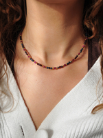 Choker z granatu, rubinu i szafiru - złoty