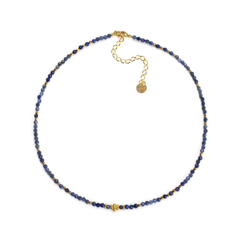 Choker z sodalitu i lapisu lazuli - złoty